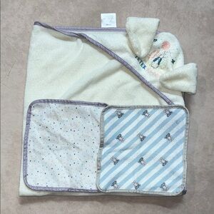 Cream And Purple Peter Rabbit Bath Towel Drying Robe With Wash Cloths For Kids